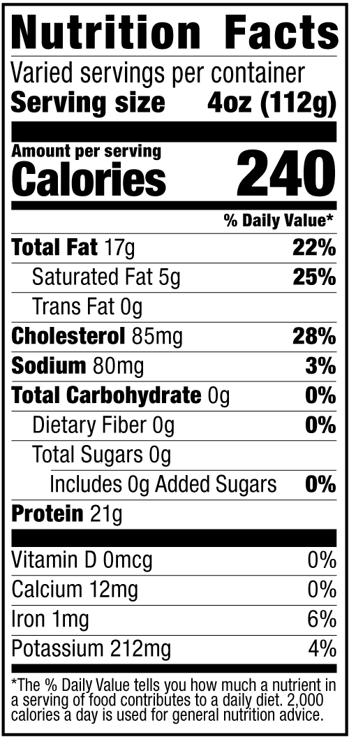 Nutrition Label - Chicken-Whole-Body without Giblets (USDA-Ref-5006)